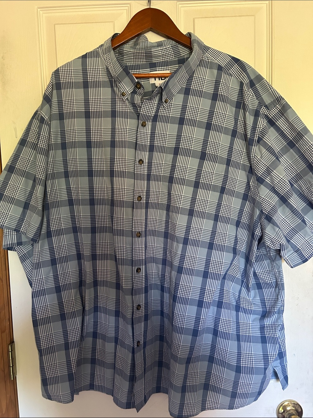 Harbor Bay Big and Tall Blue Plaid Short-Sleeve Button-Down Shirt